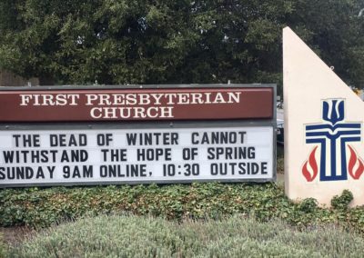 church marquee message: the dead of winter cannot withstand the hope of spring
