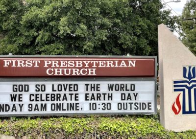 church marquee message: God so loved the world, we celebrate earth day